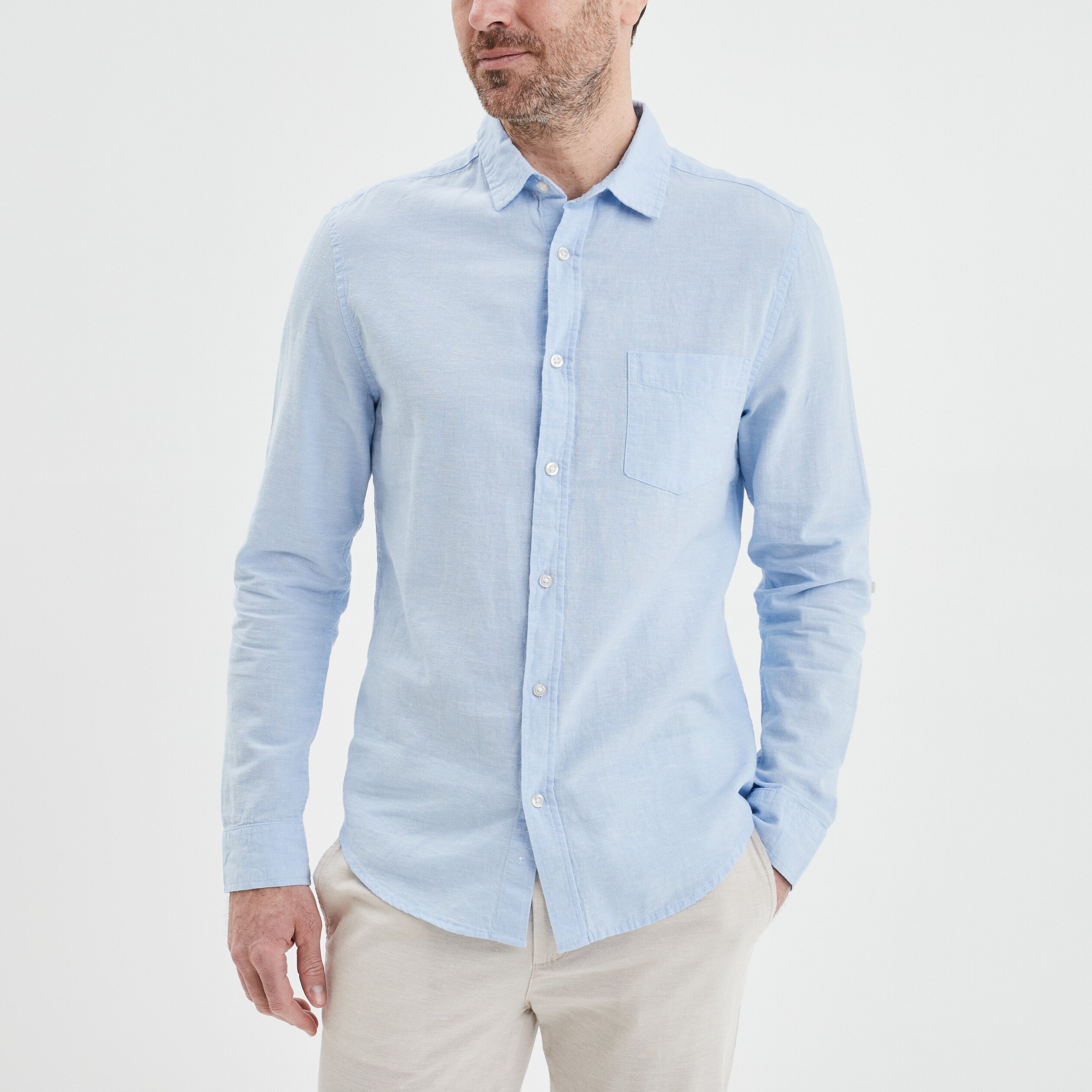 Chemise manches longues lin majoritaire bleu ciel homme | La Halle
