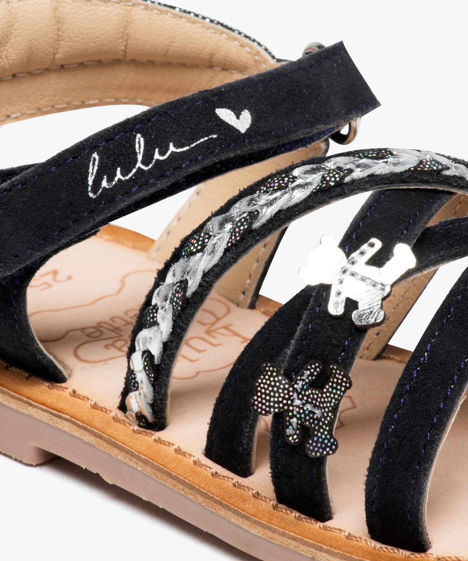 Sandales filles à brides entrelacées en cuir et à scratch... marine | GEMO