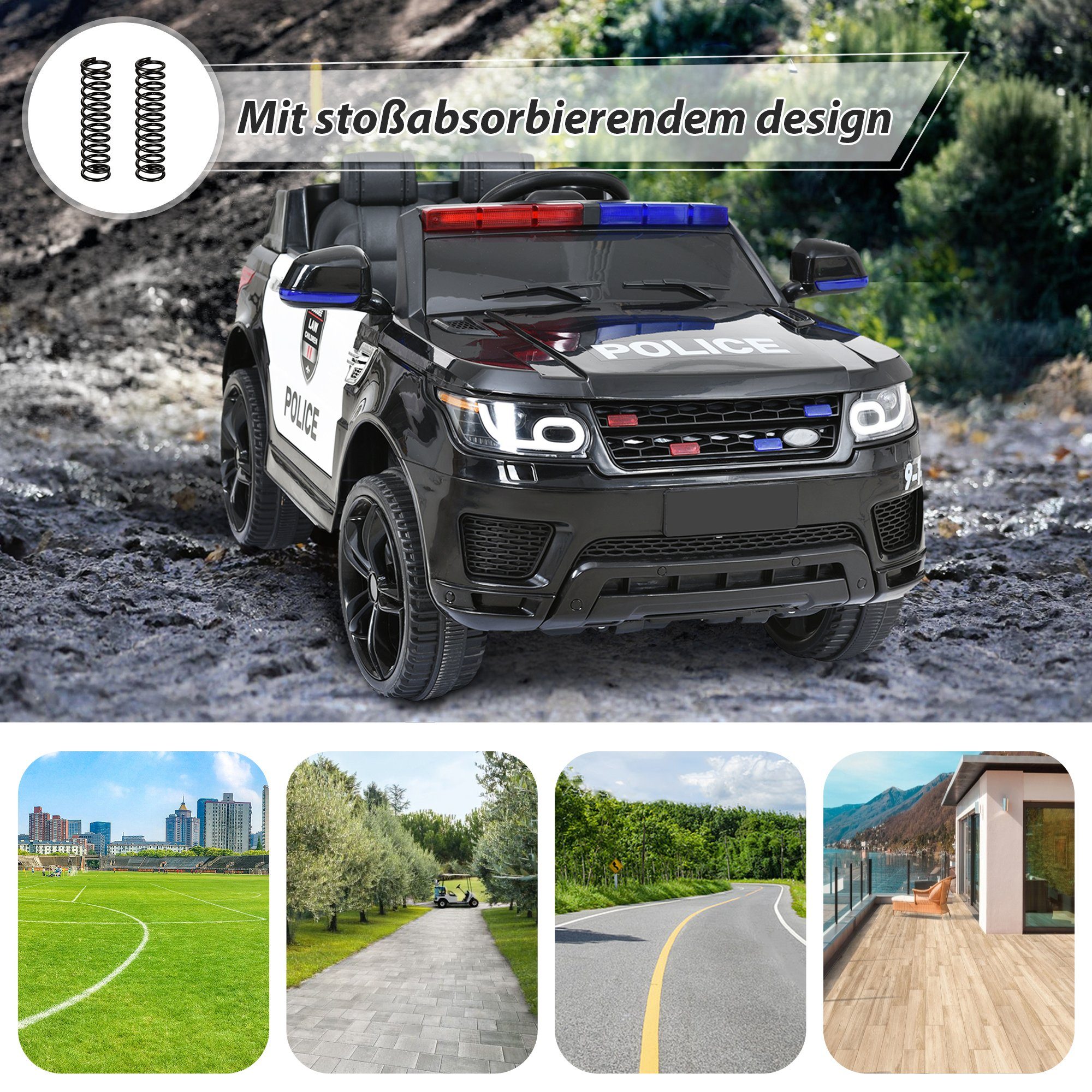 Merax electric children's car with USB, AUX and Bluetooth including remote control, load capacity 30 kg, electric police car, children's car