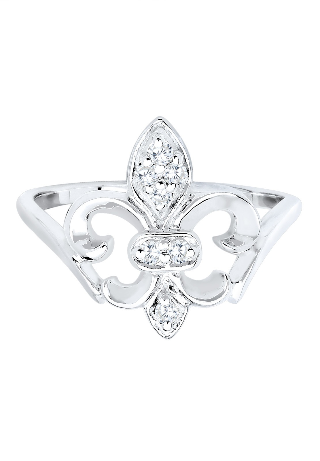 Anillo Elli para mujer con diseño de lirio y circonitas cúbicas en plata de ley 925.