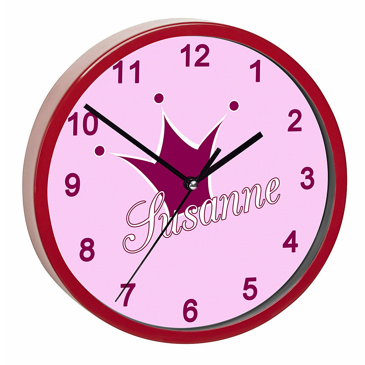 Kinder Wanduhr personalisiert mit Name Krone pink