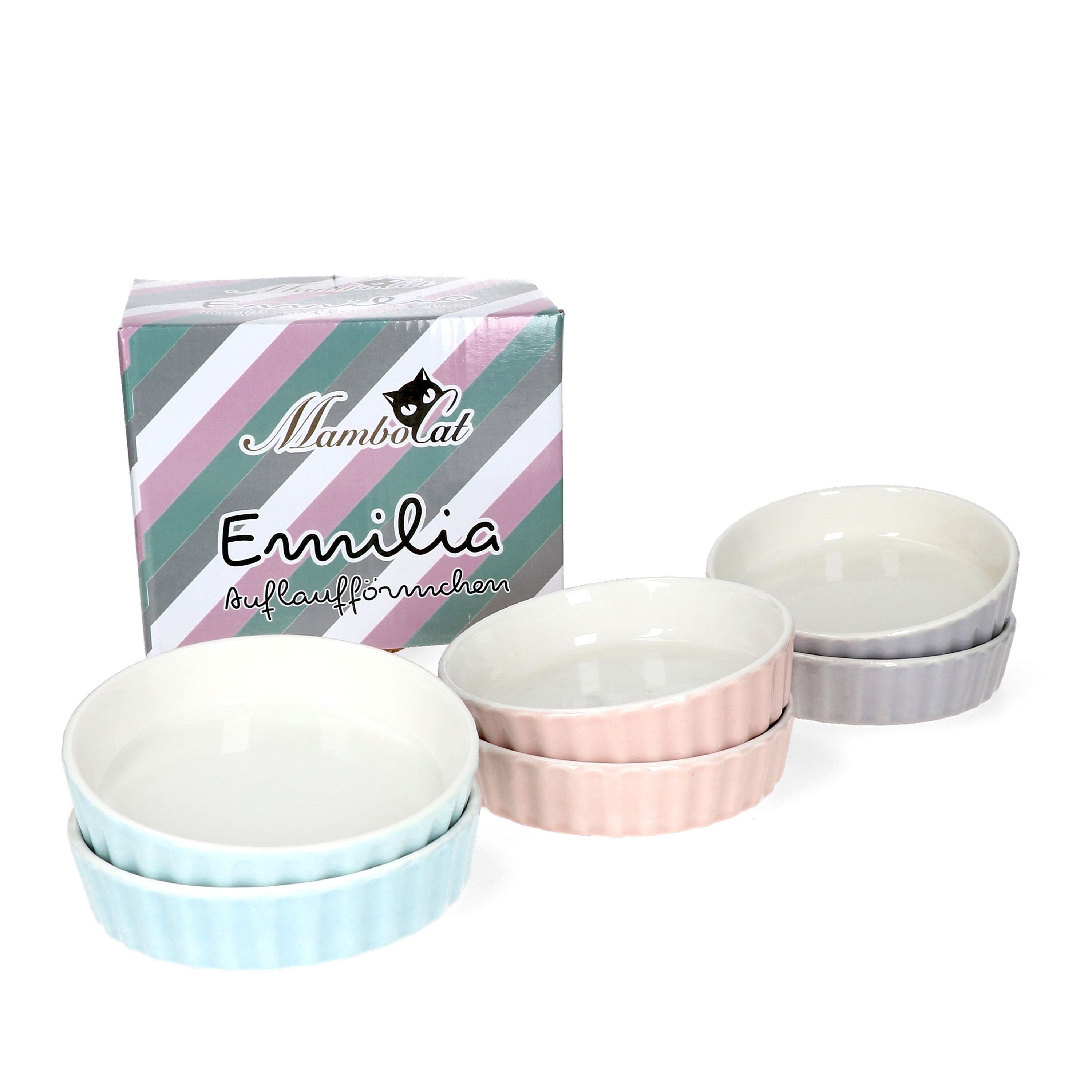 MamboCat Auflaufform 6er Set Crème Brûlée-Förmchen Emilia rosa türkis grau Schälchen, Porzellan