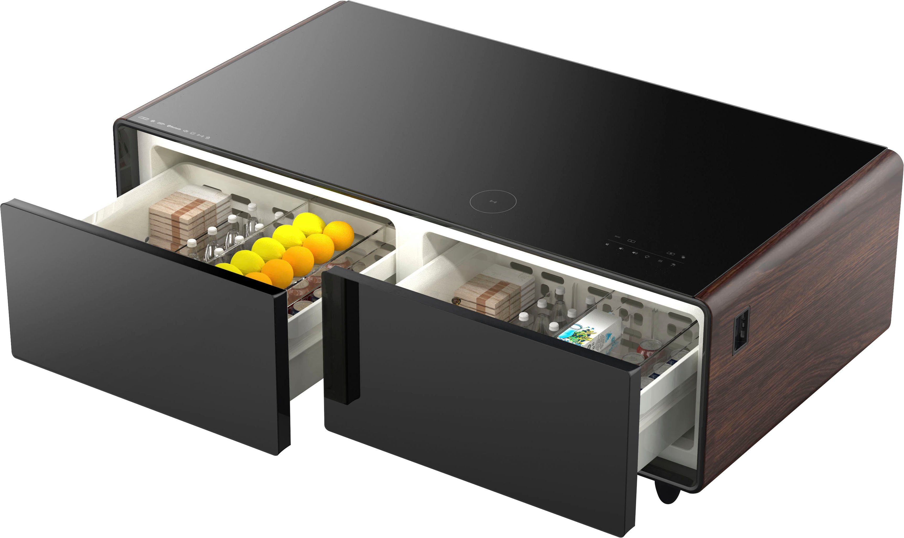 Caso Getränkekühlschrank 794, 46 cm hoch, 130,5 cm breit, Loungetisch mit Kühlfächern, Soundbar und Lademöglichkeiten