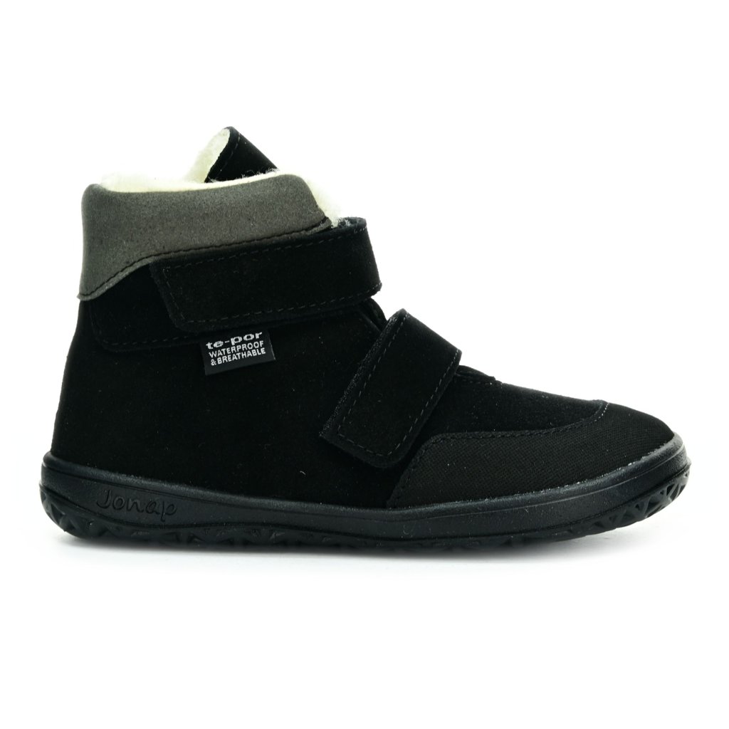 Jonap Jerry Winter mit Wolle gefütterte schwarze Winterbarfußschuhe