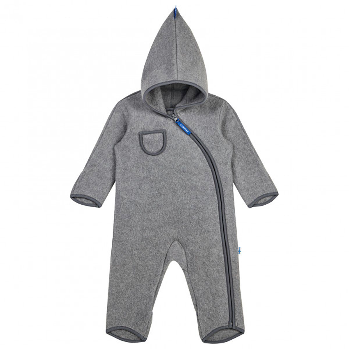 Finkid Overall Finkid Puku Wool Charcoal Wolloverall Babyanzug Babyoverall durchgehender Reißverschluss Zwergenkapuze