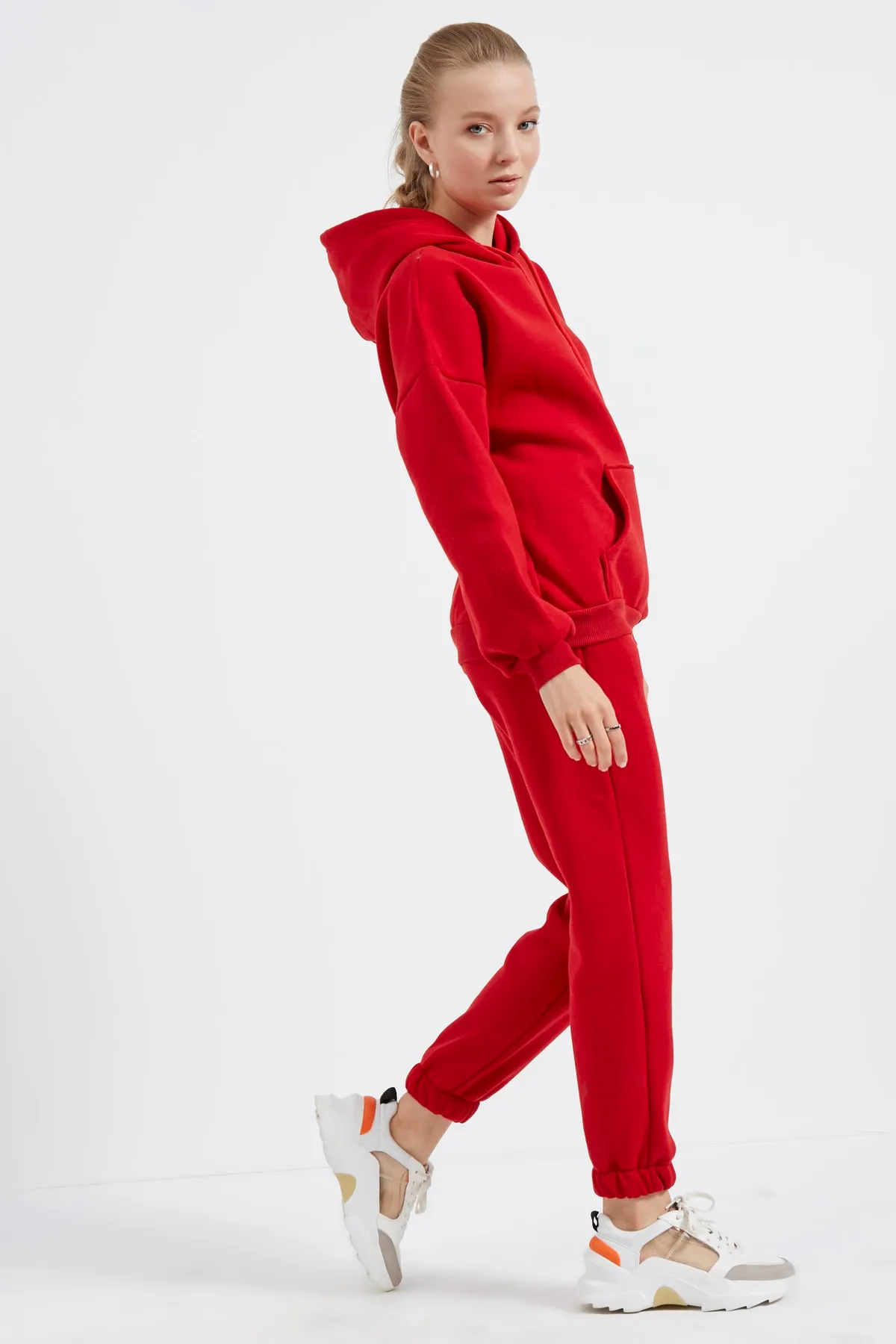 MEECY  Rotes Damen-Trainingsanzug-Set mit Kapuze