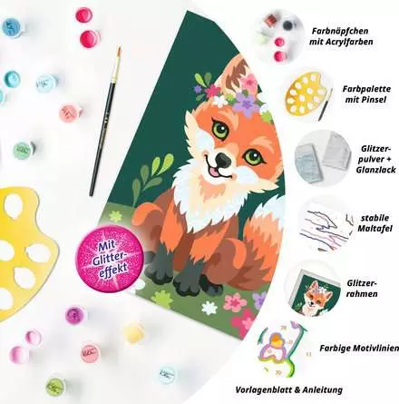 CreArt Blumiger Fuchs - Malen nach Zahlen für Kinder ab 9 Jahren