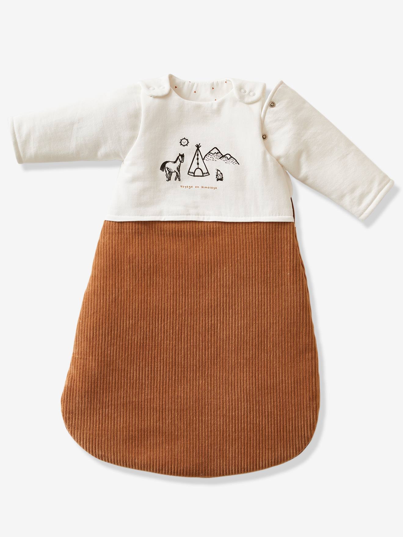 Vertbaudet Baby Winterschlafsack, Ärmel abnehmbar WELTENBUMMLER - wollweiß/camelfarben