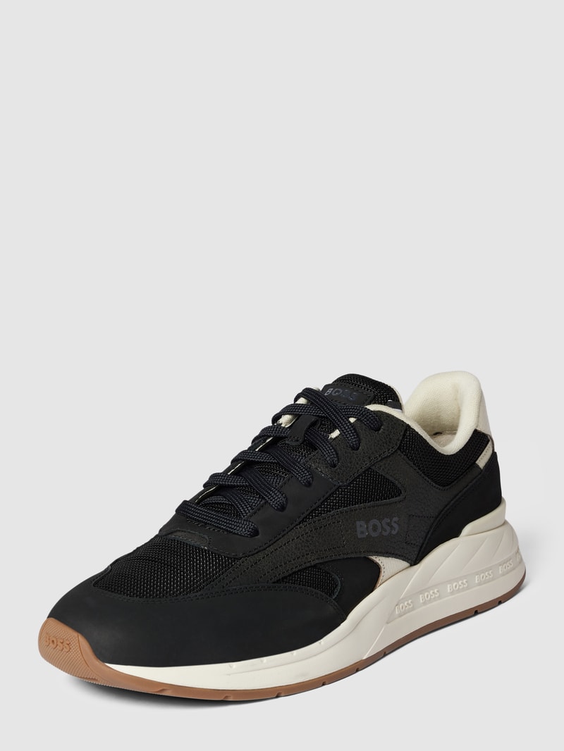 Sneaker aus Leder-Mix Modell 'Kurt' in schwarz
