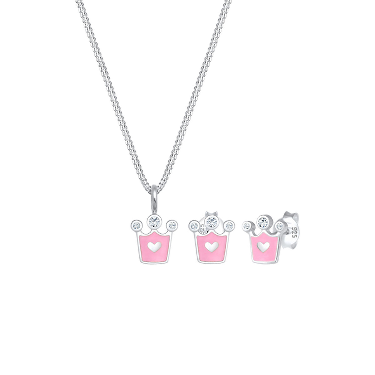 Schmuckset Kinder Herz Krone Kristalle 925 Silber Schmucksets für Mädchen