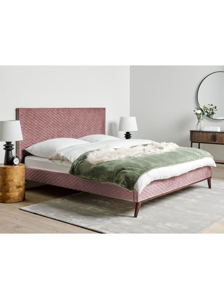 Beliani Doppelbett BAYONNE in Rosa/Dunkler Holzfarbton - (W) 191 x (H) 121 x (L) 212 cm günstig kaufen onesize