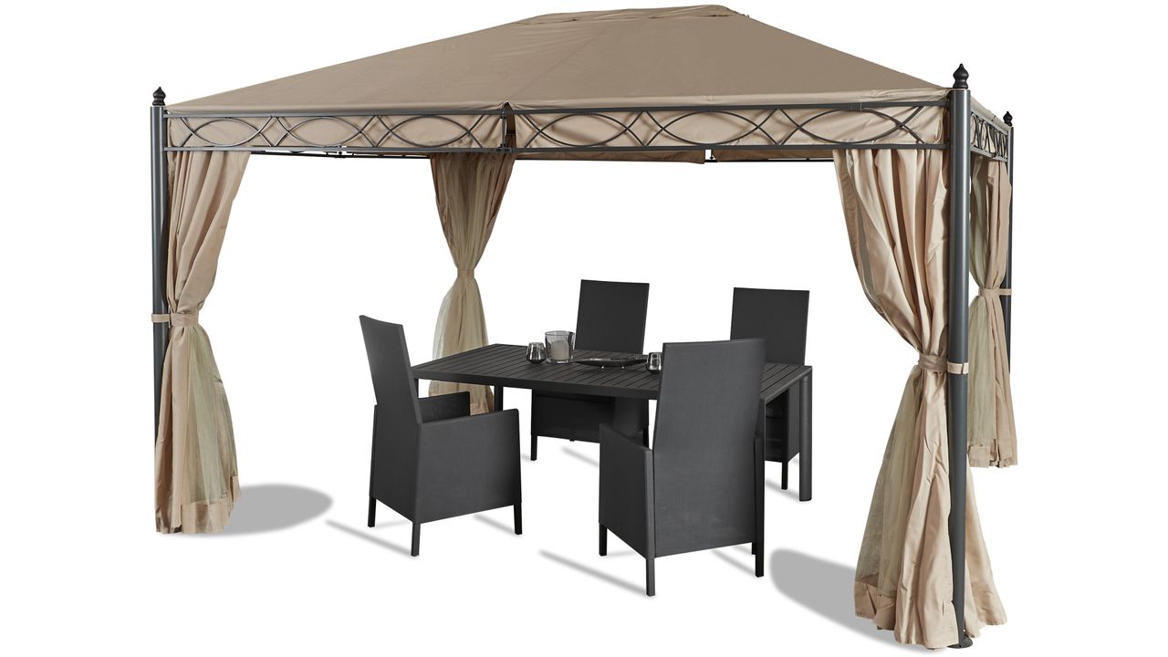 Grasekamp Garten-Pavillon ROM 3x4m mit 2 Seitenteil Sets geschlossen und mit Moskito Netz Party-Zelt Terrassen-Dach