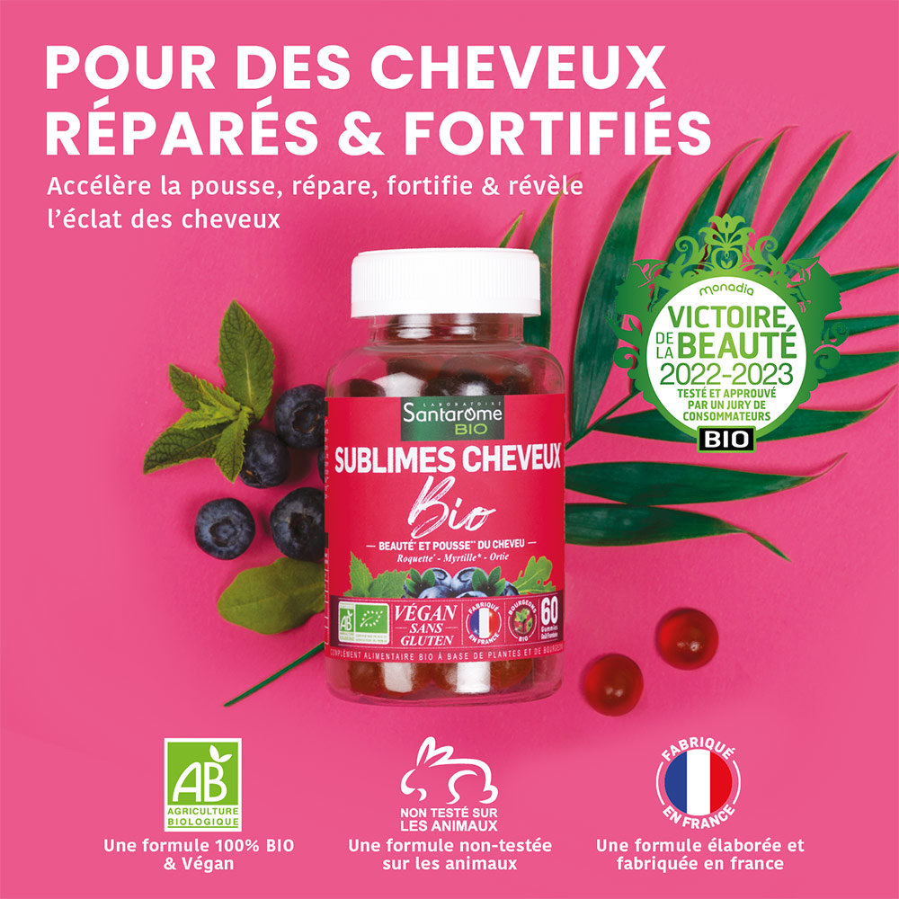 Santarome Bio Coffret 2 + 1 Sublimes Cheveux Bio - Beauté des cheveux - 3 mois Complément alimentaire cheveux