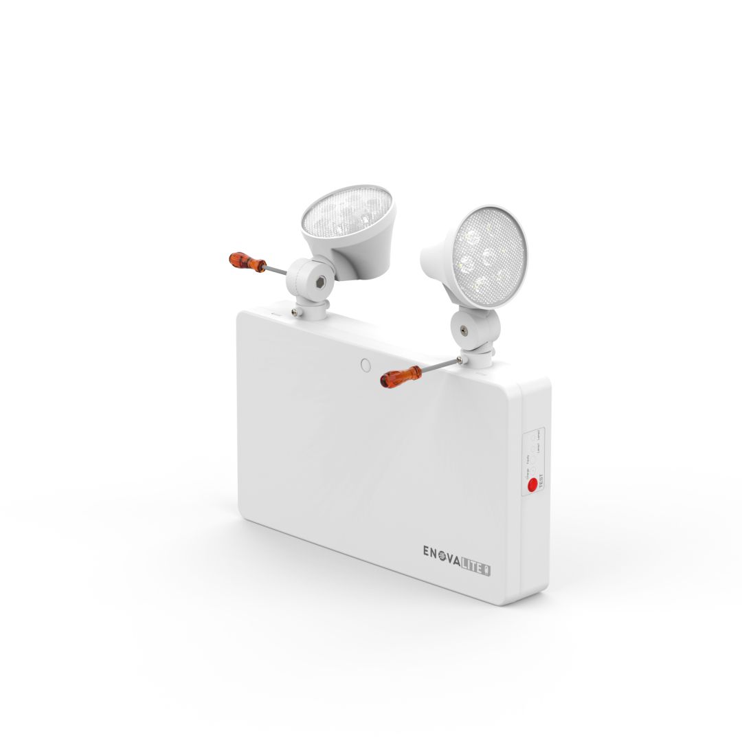 ENOVALITE LED-Fluchtwegleuchte Twin-Spot 6W, Notausgang mit Notstromeinheit, TEST-Funktion, Wandmontage, IP65