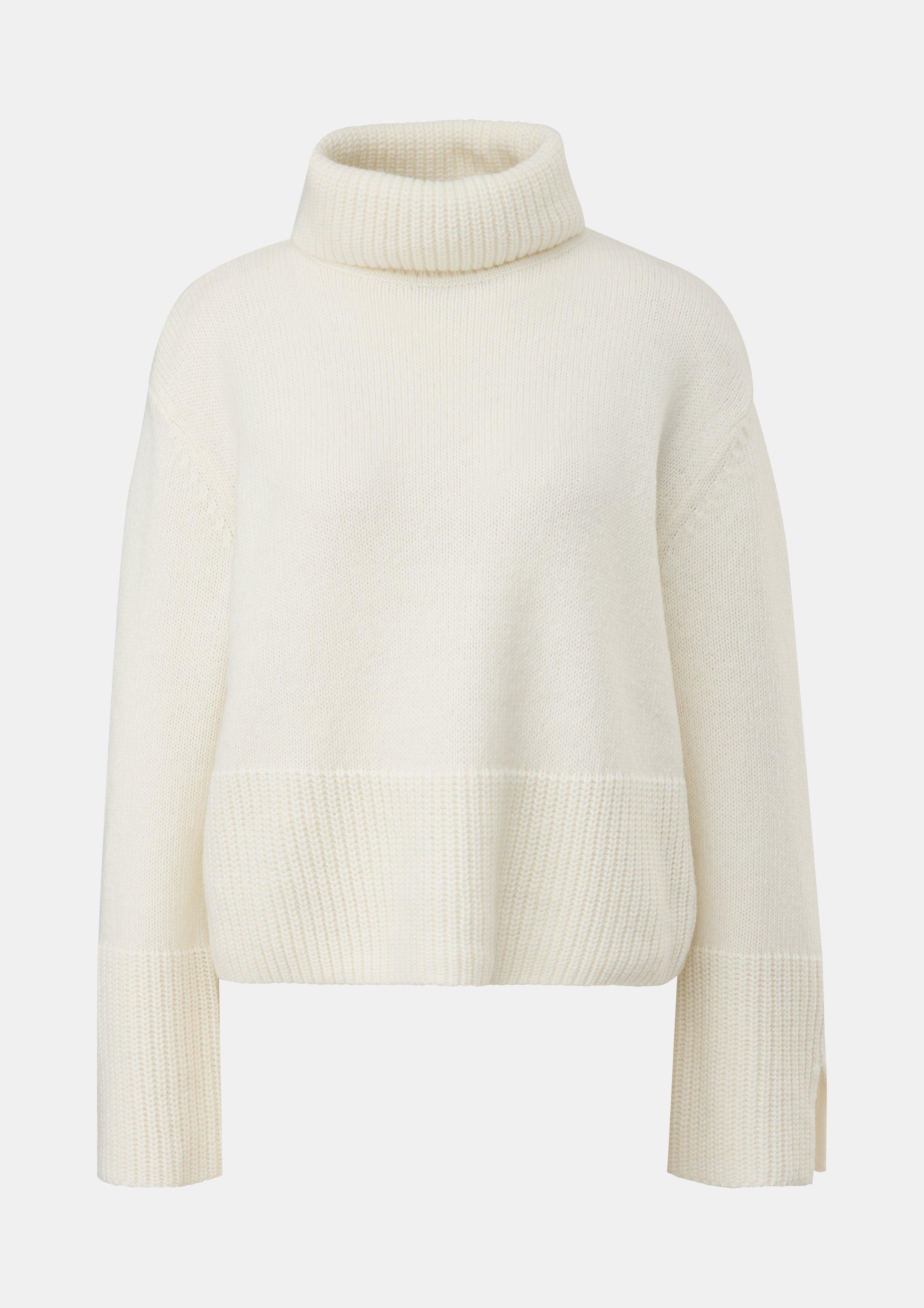 Strickpullover mit breiter Rippblende - creme
