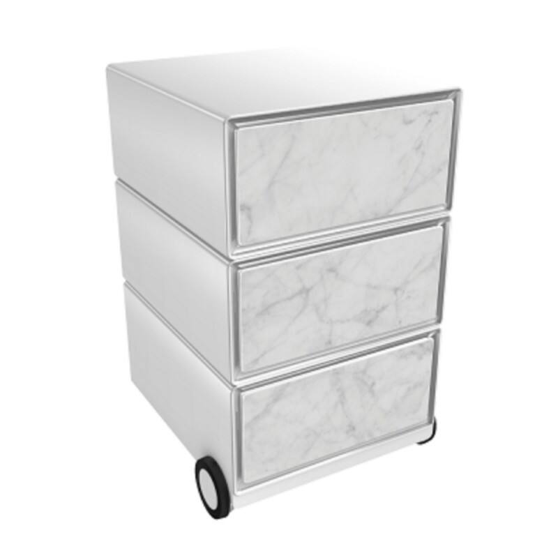 PAPERFLOW Rollcontainer easyBox 3 horizontale Schubladen 642x390x436mm PERSO WEIßER MARMOR