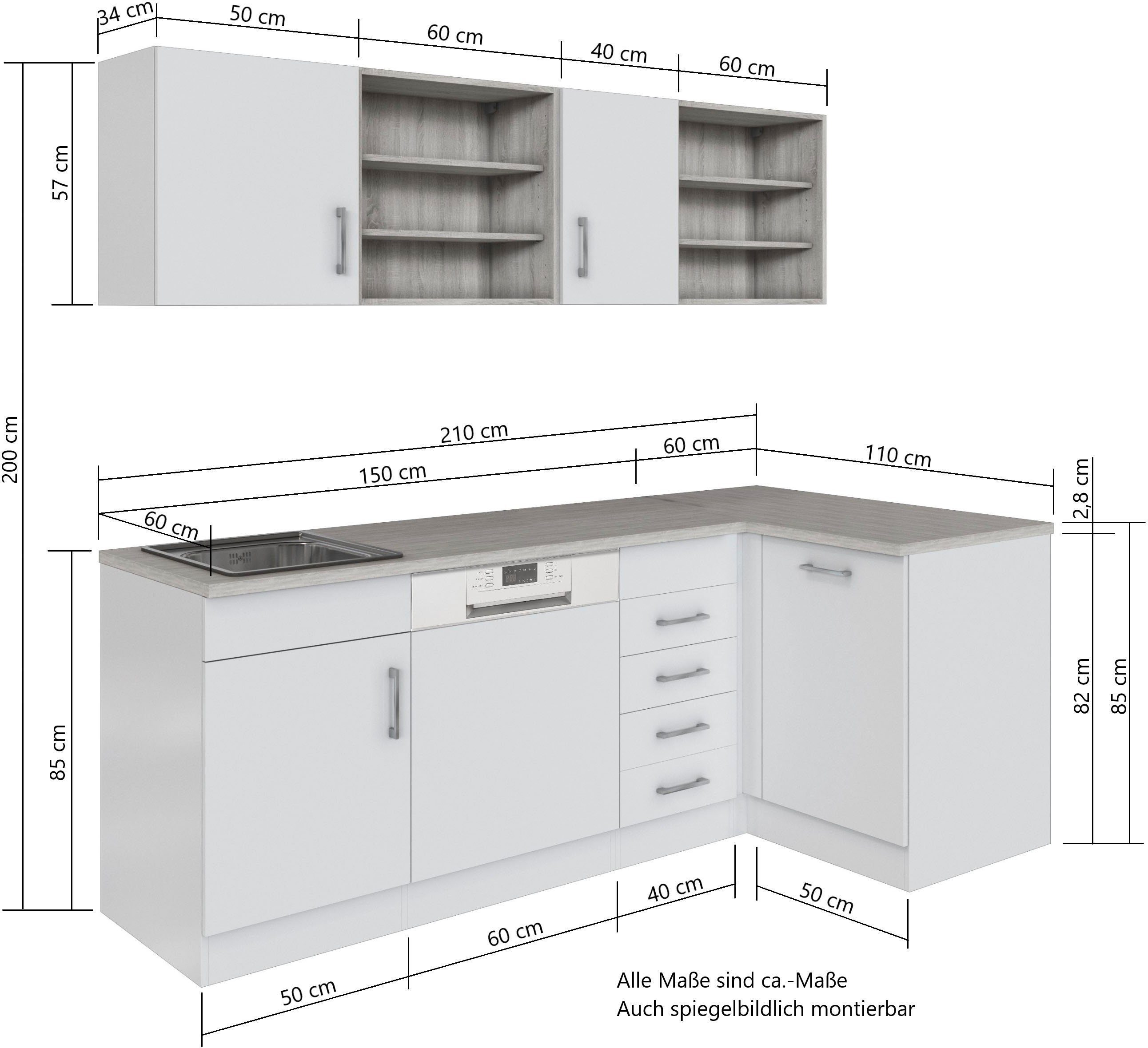 HELD MÖBEL Küche Mali, Stellbreite 210/110 cm, mit E-Geräten