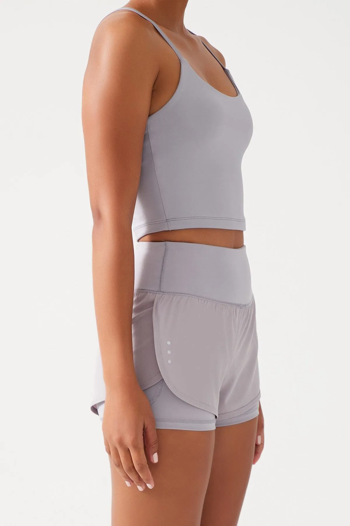 LOS OJOS  Graue 2-Lagen-Sportshorts für Damen – Strumpfhosen mit Shorts 2in1
