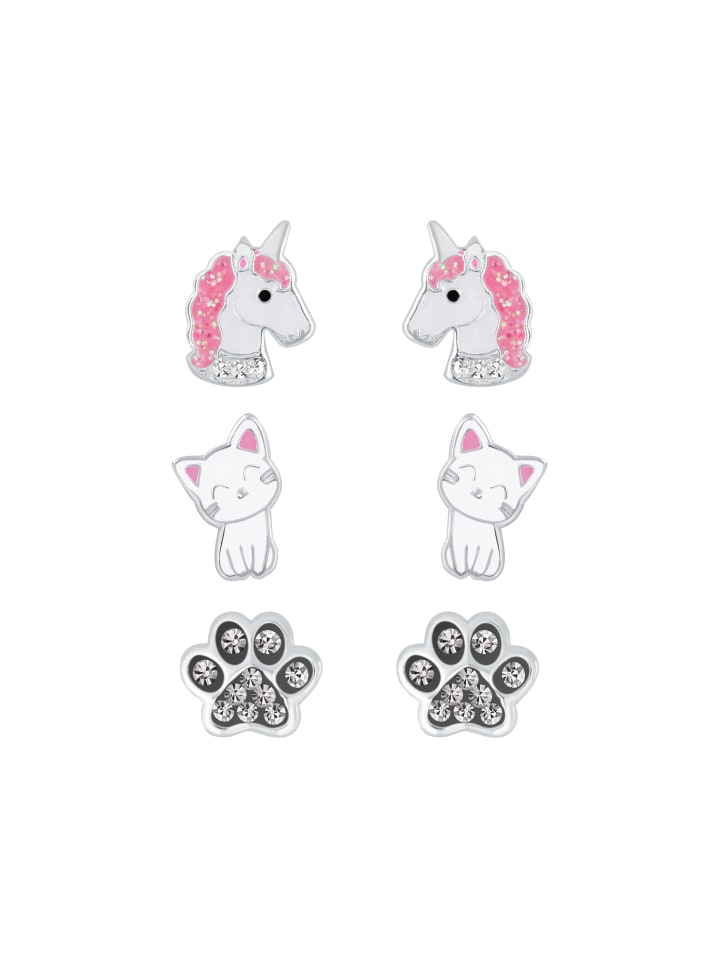 Alexander York Ohrringe, Ohrstecker-Set Katze, Pfote, Einhorn in 925 Sterling Silber, 3-tlg. günstig kaufen onesize
