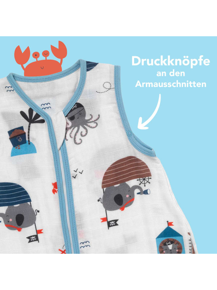 Schlummersack Musselin Babyschlafsack, 0.5 TOG in Hellblau-Rot günstig kaufen