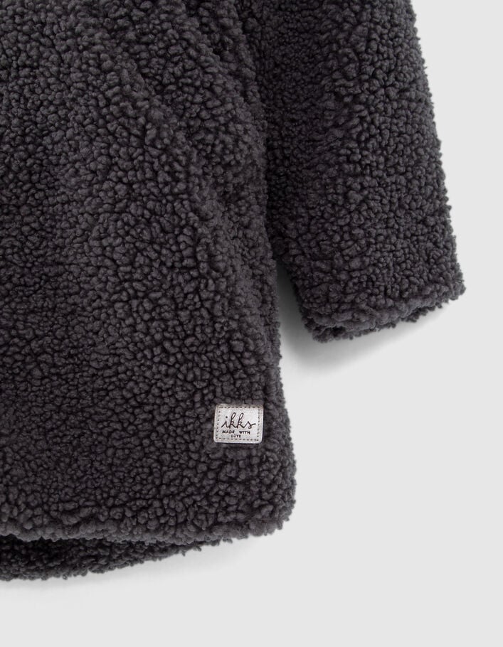 Manteau gris en Sherpa capuche bi-matière fille