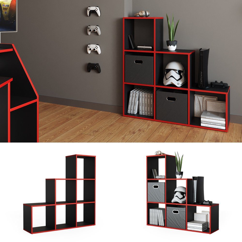 Vicco Raumteiler Treppenregal Stufenregal 6 Fächer Schwarz Rot
