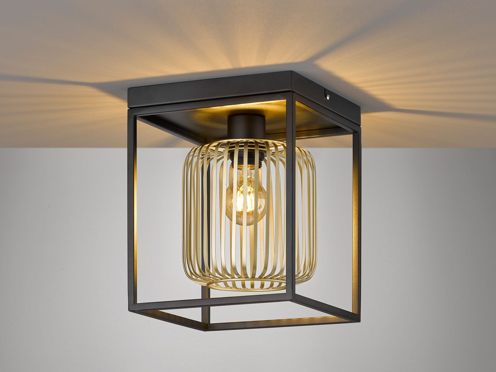 meineWunschleuchte LED Deckenleuchte, Dimmfunktion, LED wechselbar, Warmweiß, ausgefallene kleine Designer Gitter Lamellen-Lampe Industrial 23x23cm