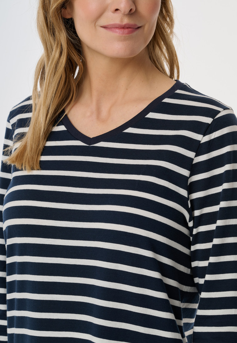 Nachthemd langarm Streifen nachtblau - Casual Essentials