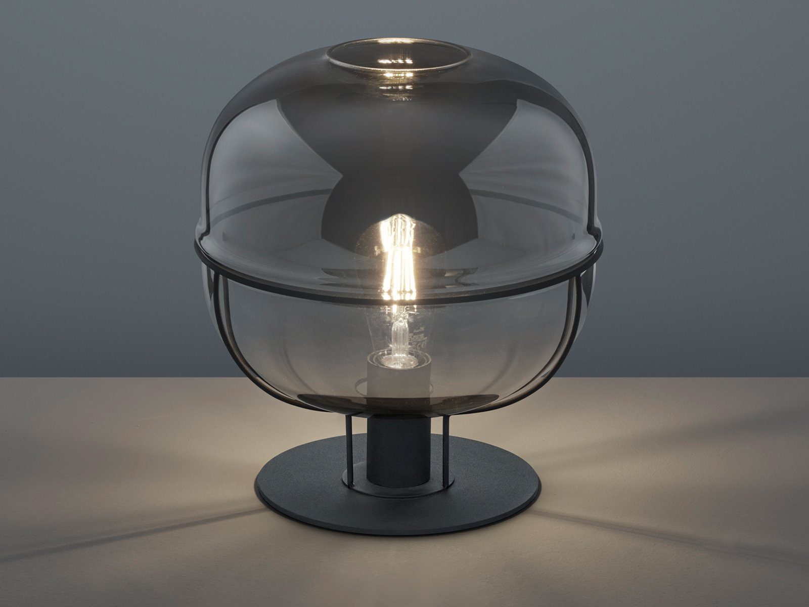 meineWunschleuchte LED Nachttischlampe, Dimmfunktion, LED wechselbar, Warmweiß, Designer-lampen Lampenschirm Rauch-glas Kugel, Fensterlampe Höhe 30cm