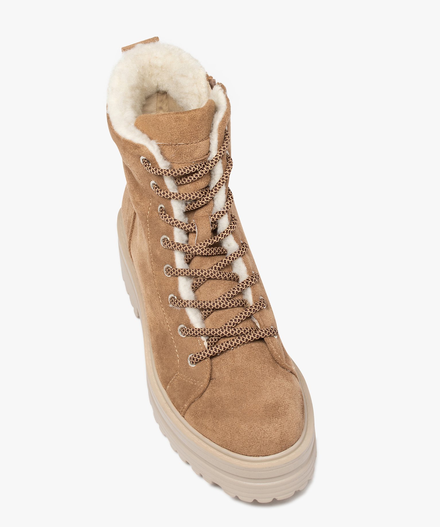 Boots fourrées femme crantées dessus suédine unie beige | GEMO