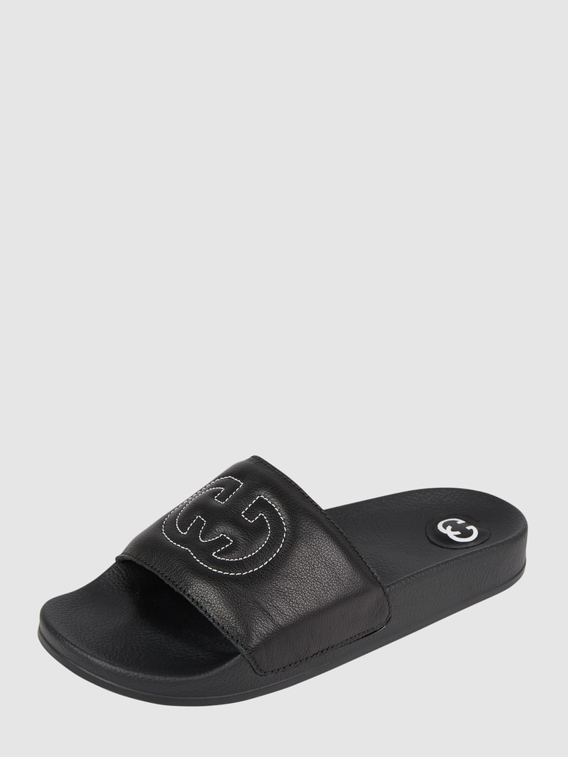 Slides aus Leder Modell 'Gerrylette' in schwarz