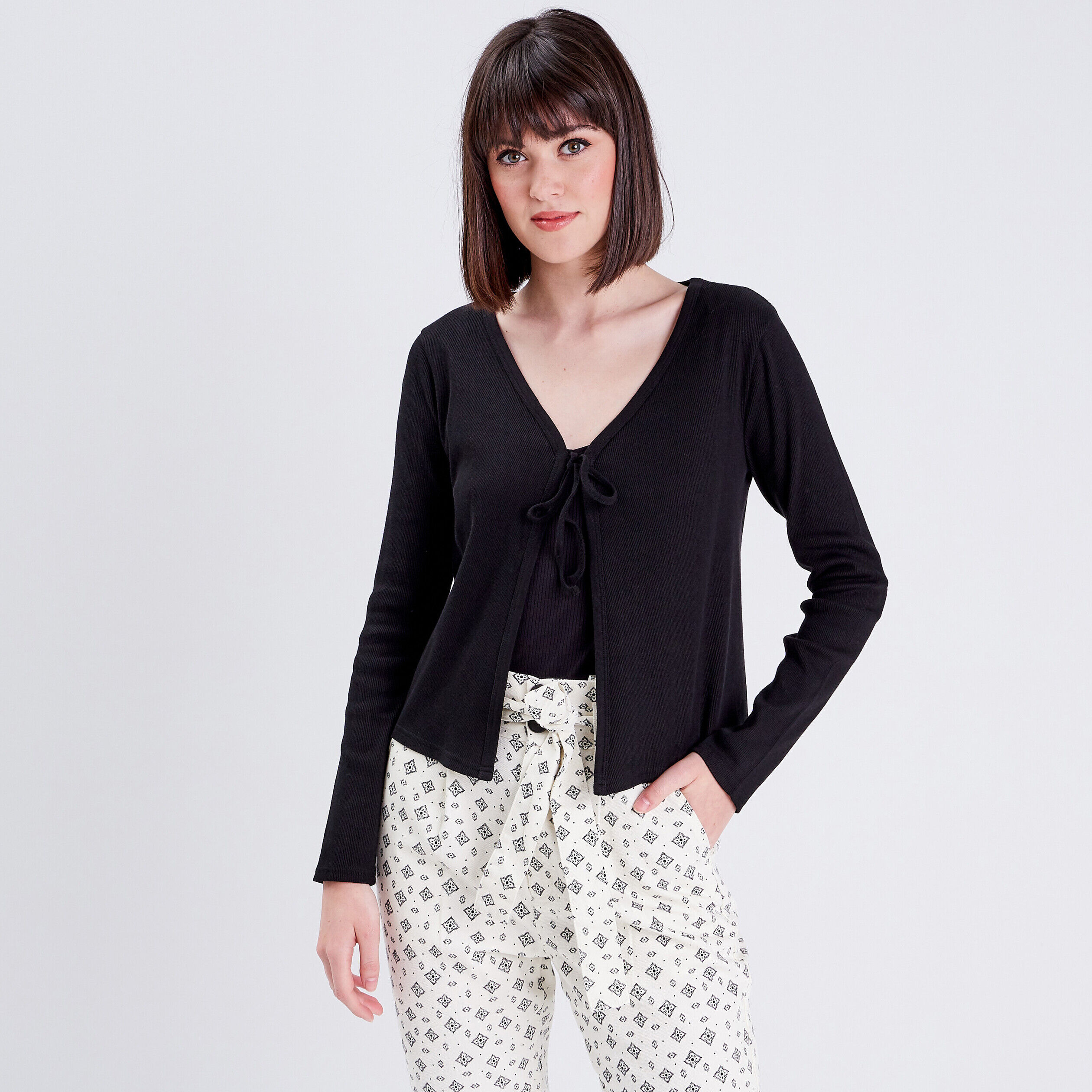 Gilet manches longues noir femme | Cache Cache