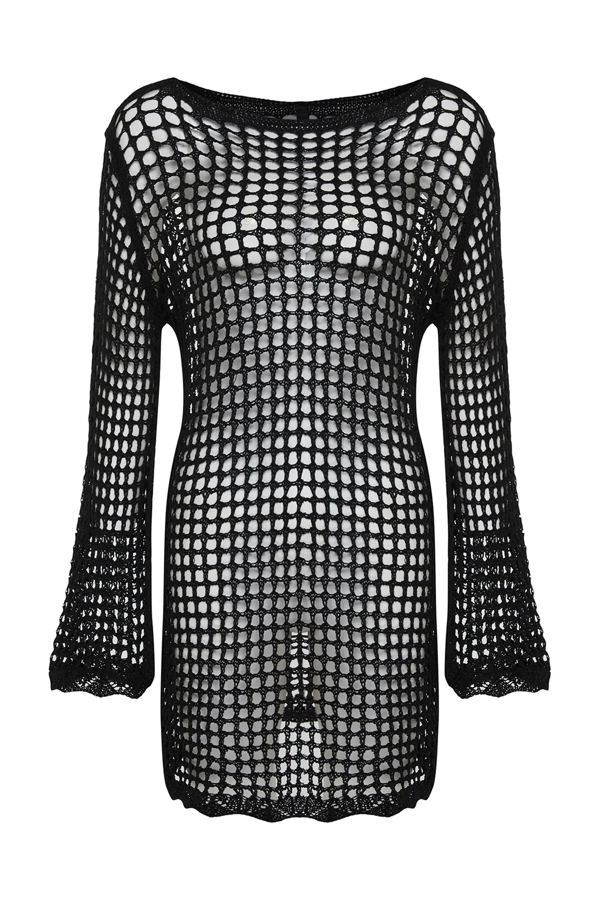 Trendyol Collection  Schwarzes Mini-Strandkleid im Strick-Strick-Look TBESS24EL00065