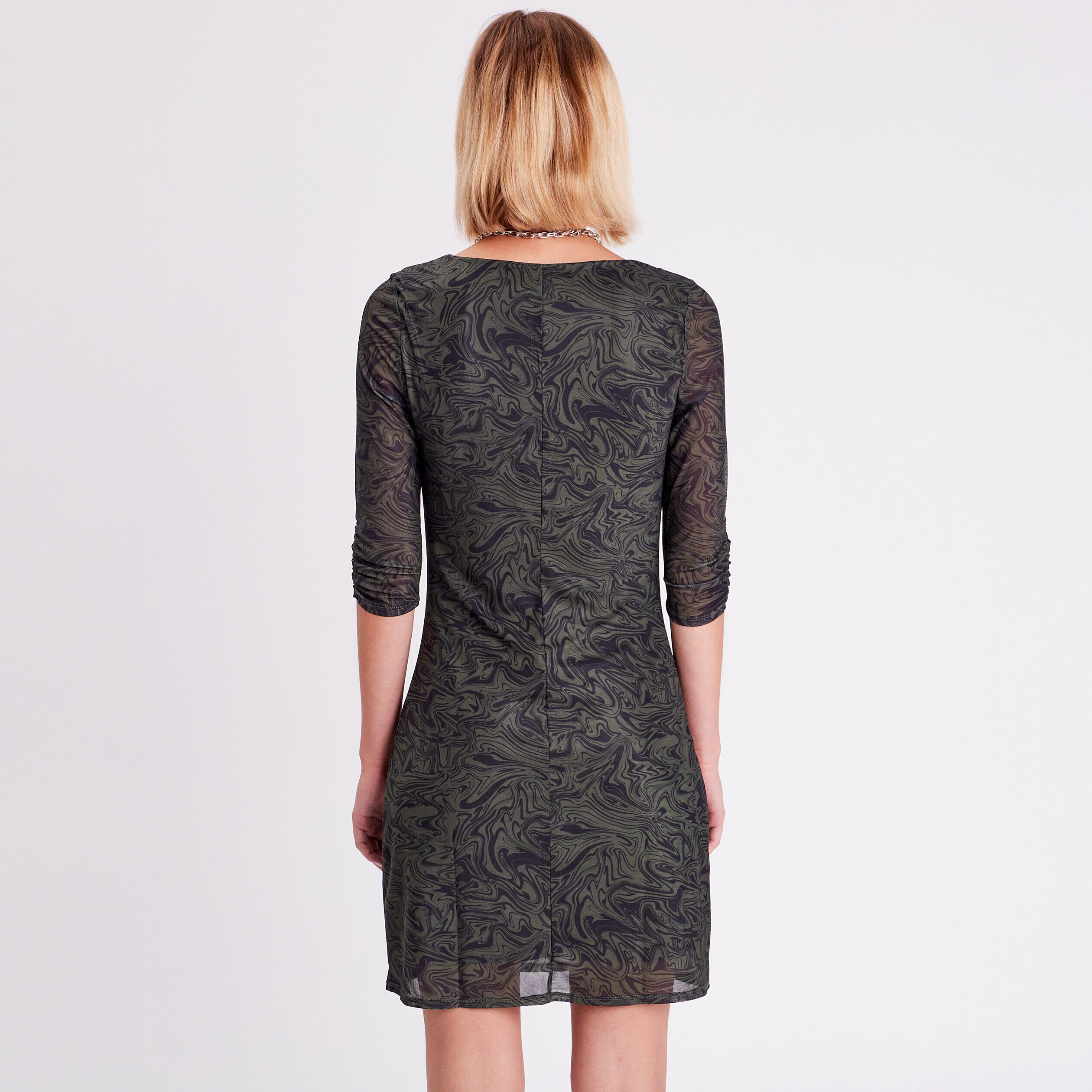 Robe droite manches 3/4 vert kaki femme | Cache Cache