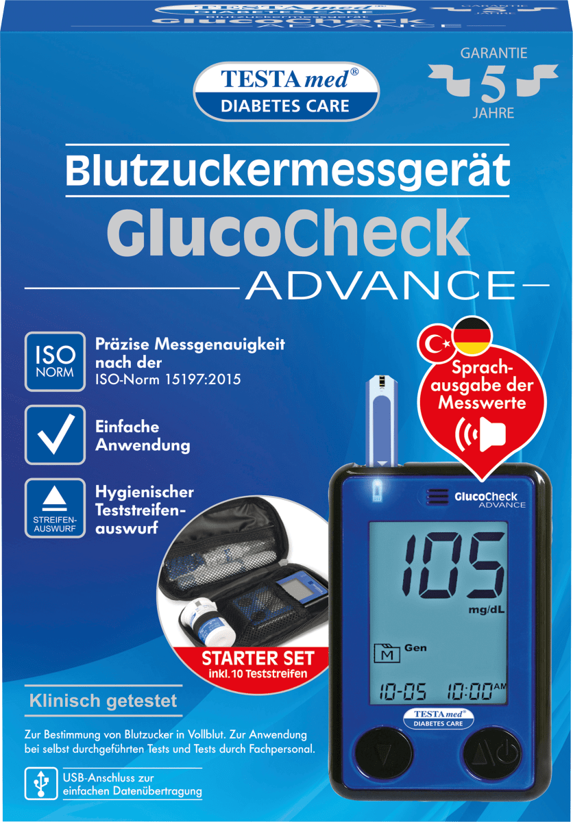 GlucoCheck ADVANCE Blutzuckermessgerät mit Sprachausgabe, 1 St