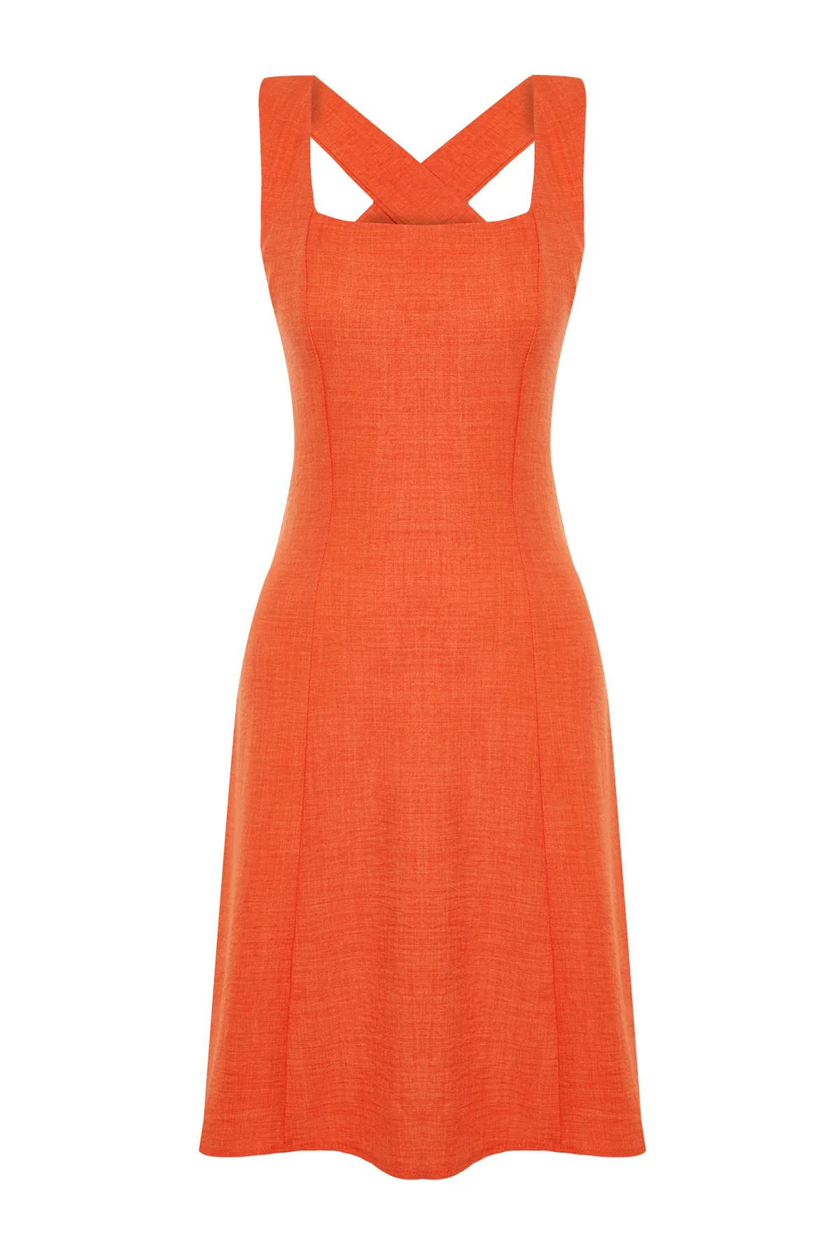 Trendyol Collection  Orangefarbenes A-Linien-/Glockenform-Minikleid aus Webstoff mit quadratischem Ausschnitt TWOSS23EL01549