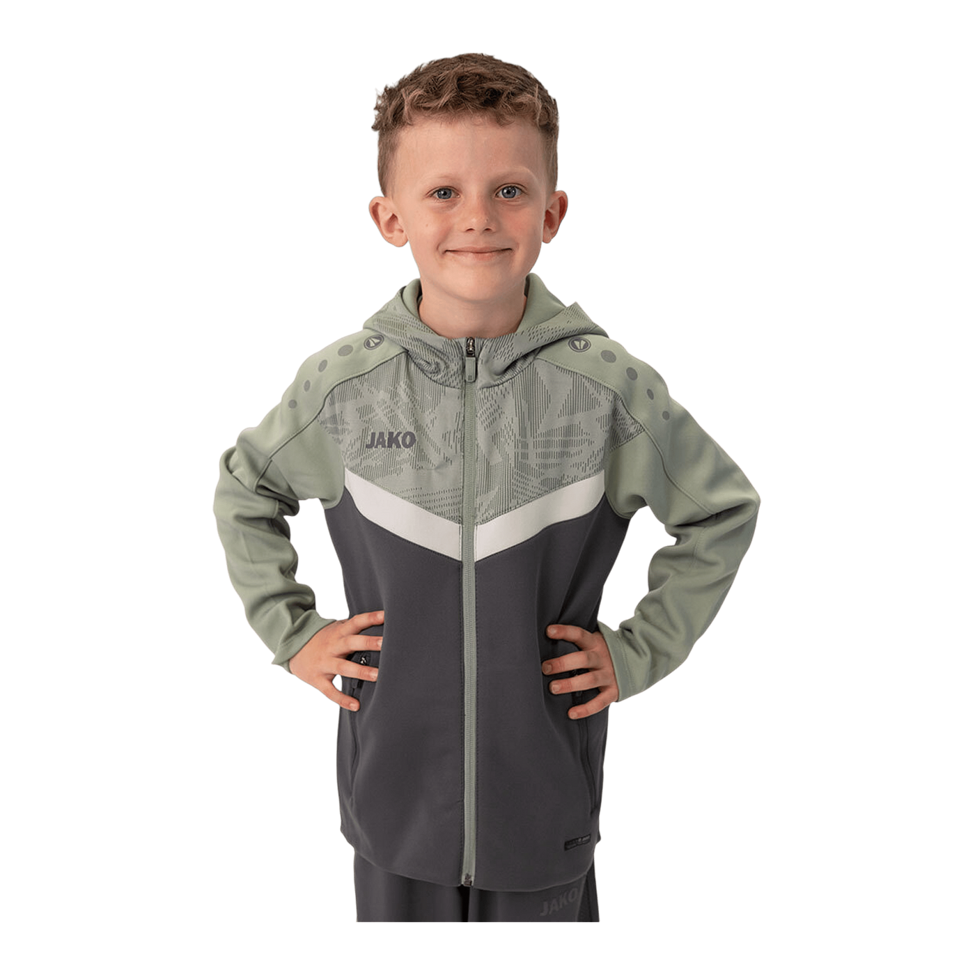 JAKO Icon Kapuzenjacke Kids Grau Grün F852