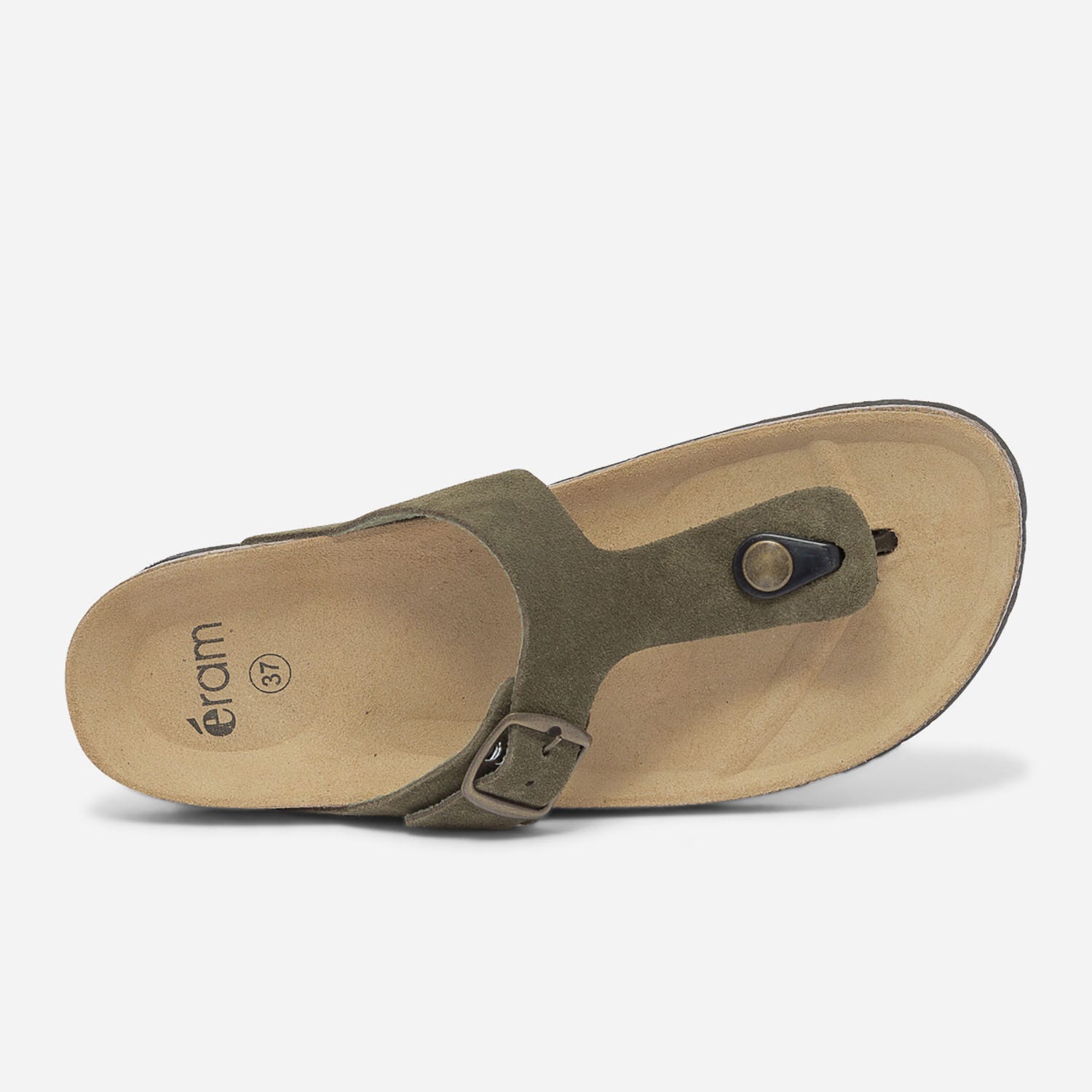 Tong anatomique kaki en cuir