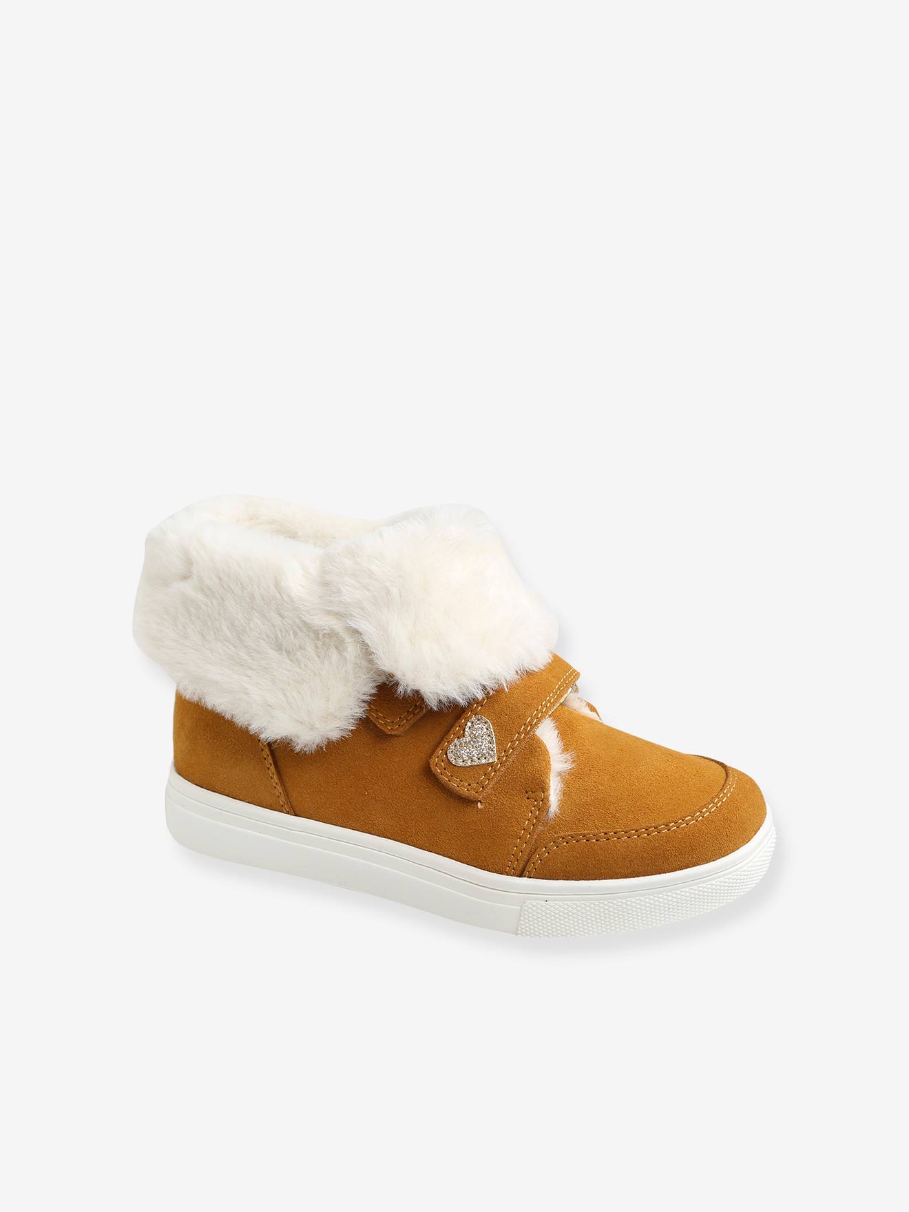 Bottines fourrées transformables en cuir fille camel