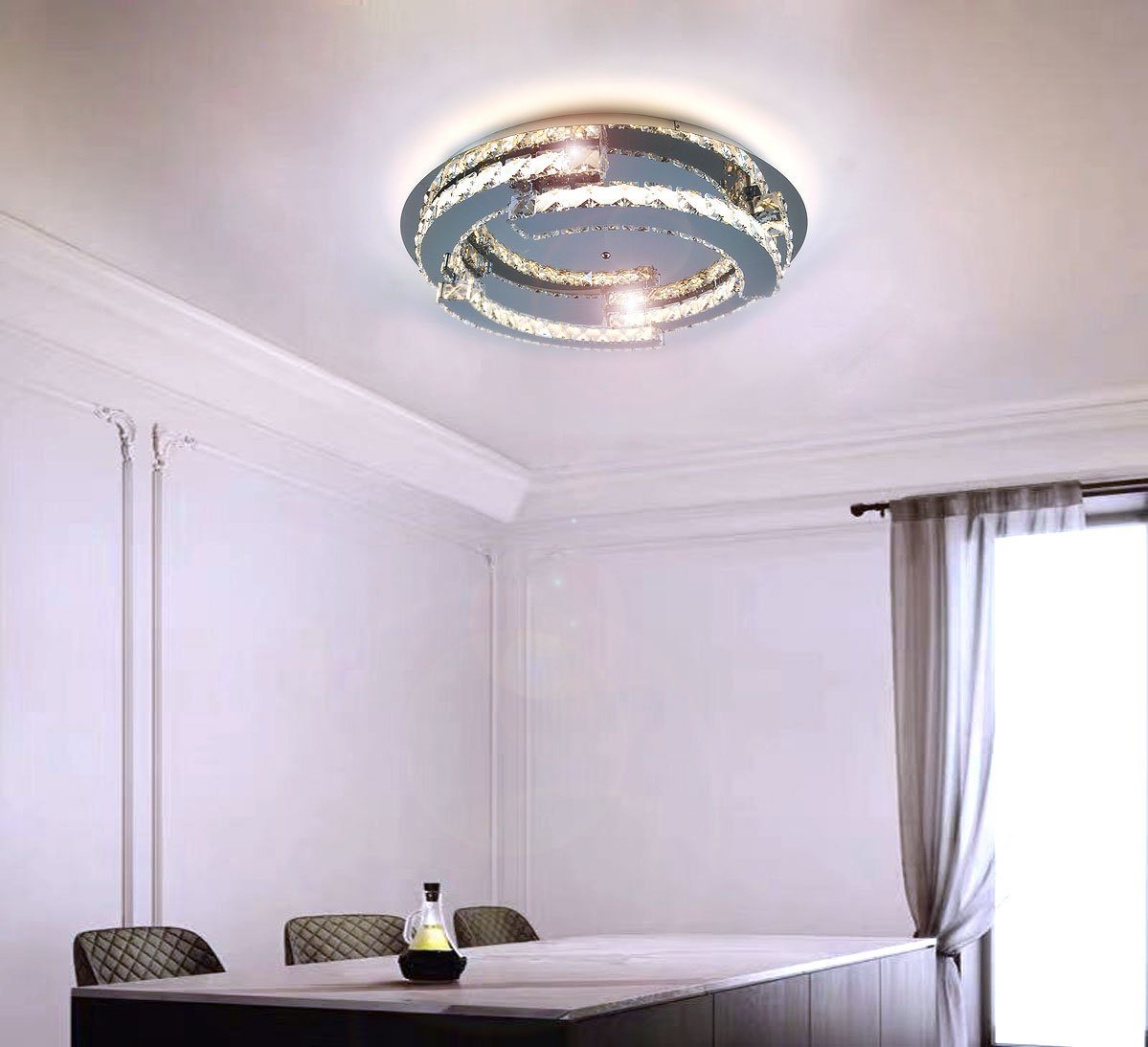 Lewima LED Deckenleuchte Schost, Glas Kristall Luxus XXXL Ø60-80cm groß Deckenlampe 50-55W, Modern Design Dimmbar rund, Warmweiß / Kaltweiß einstellbar, Silber verspiegelt inkl. Fernbedienung und Speicherfunktion