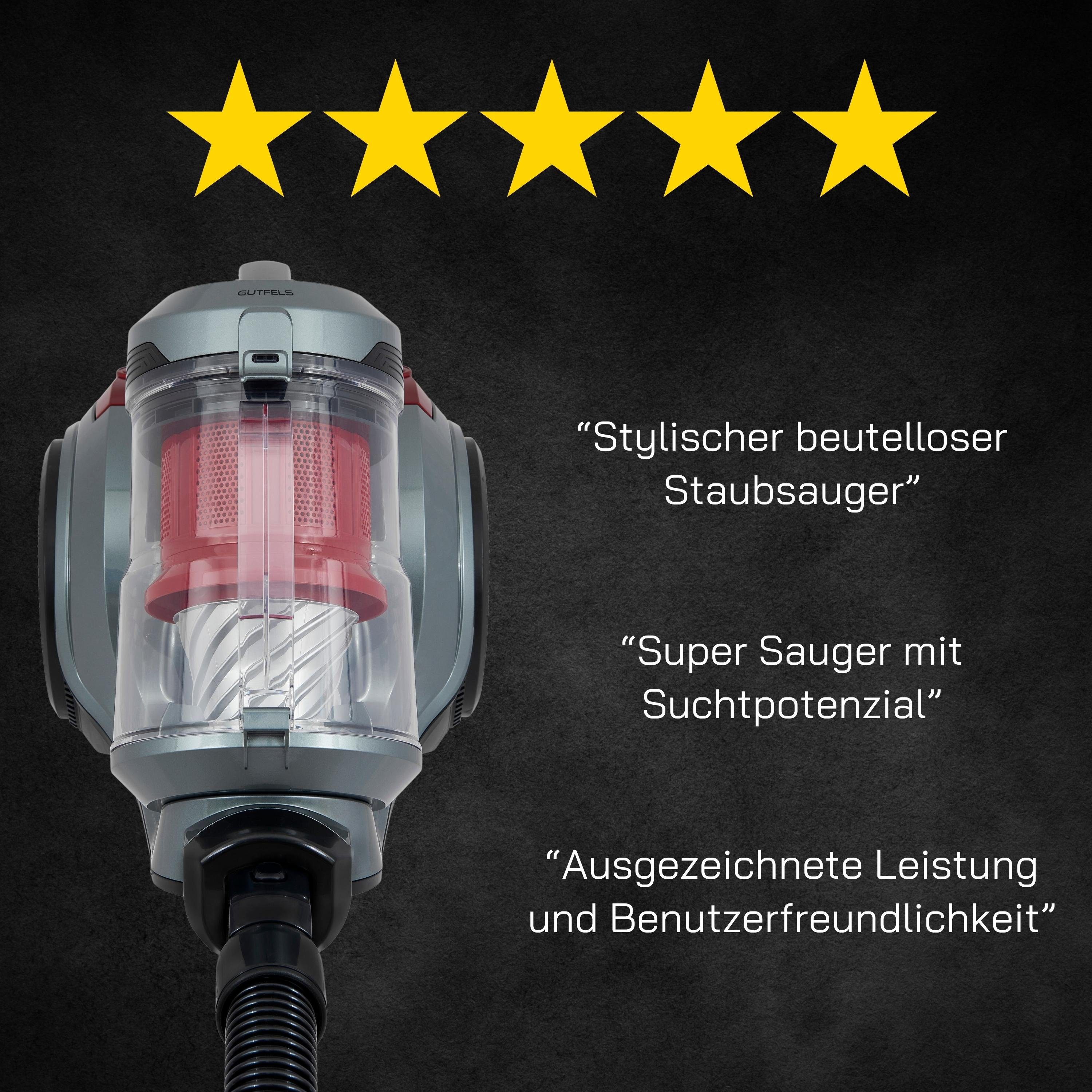 Gutfels Zyklon Hybrid Staubsauger CLEAN 3010, 850 W, Beutellos, komfortables und beutelloses Saugen und waschbarer HEPA-Filter