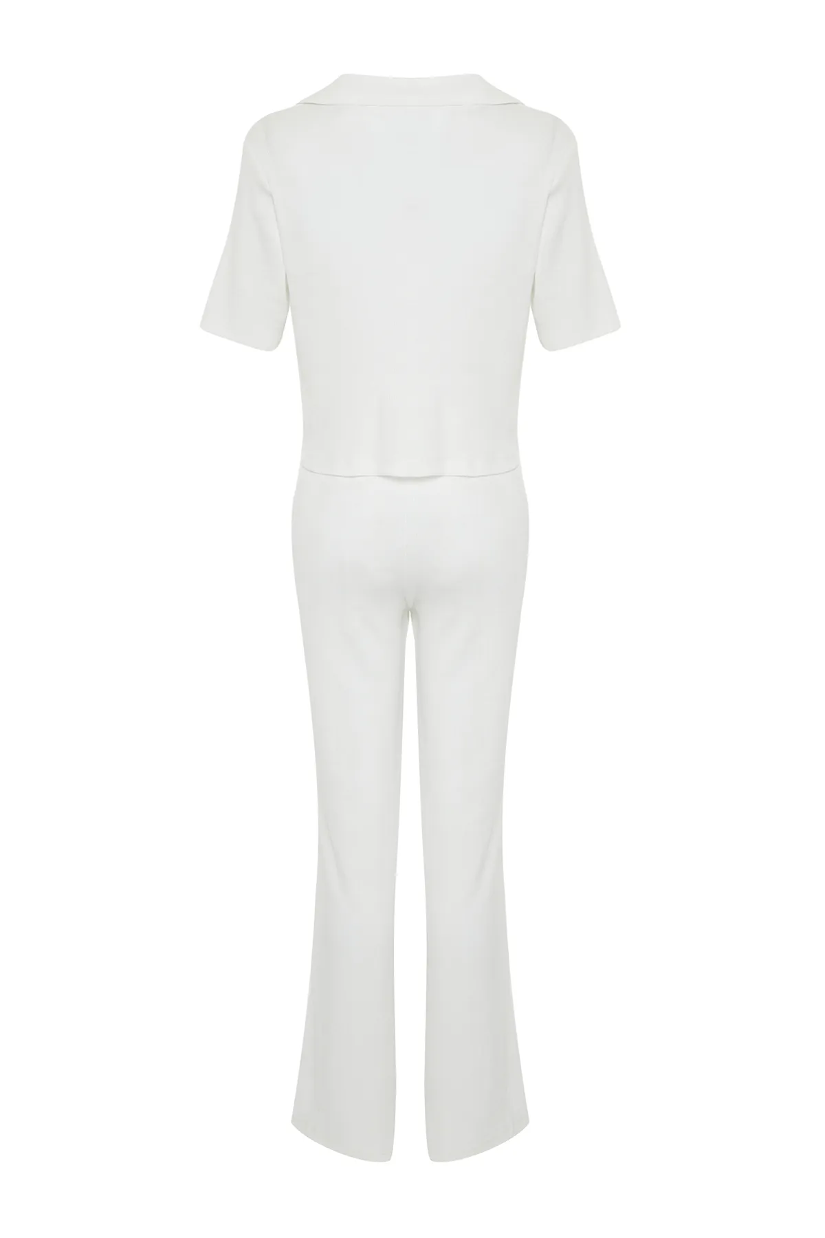 Trendyol Collection  Ecrufarbenes Pyjama-Set aus geripptem Hemd und Hose mit Teddybär-Stickerei THMSS21PT0168