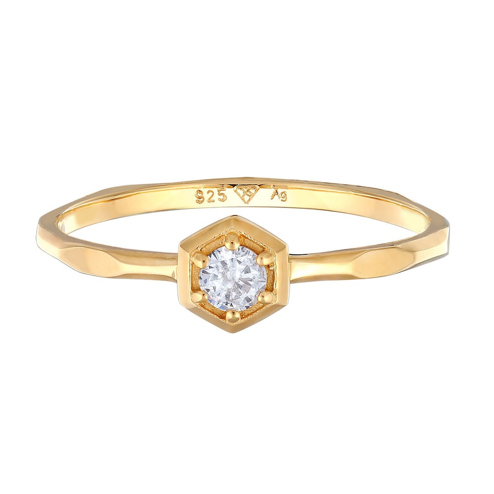 Elli Elli Bague Femmes Solitaire Géo Octagon avec cristal de zirconium en argent sterl Bague
