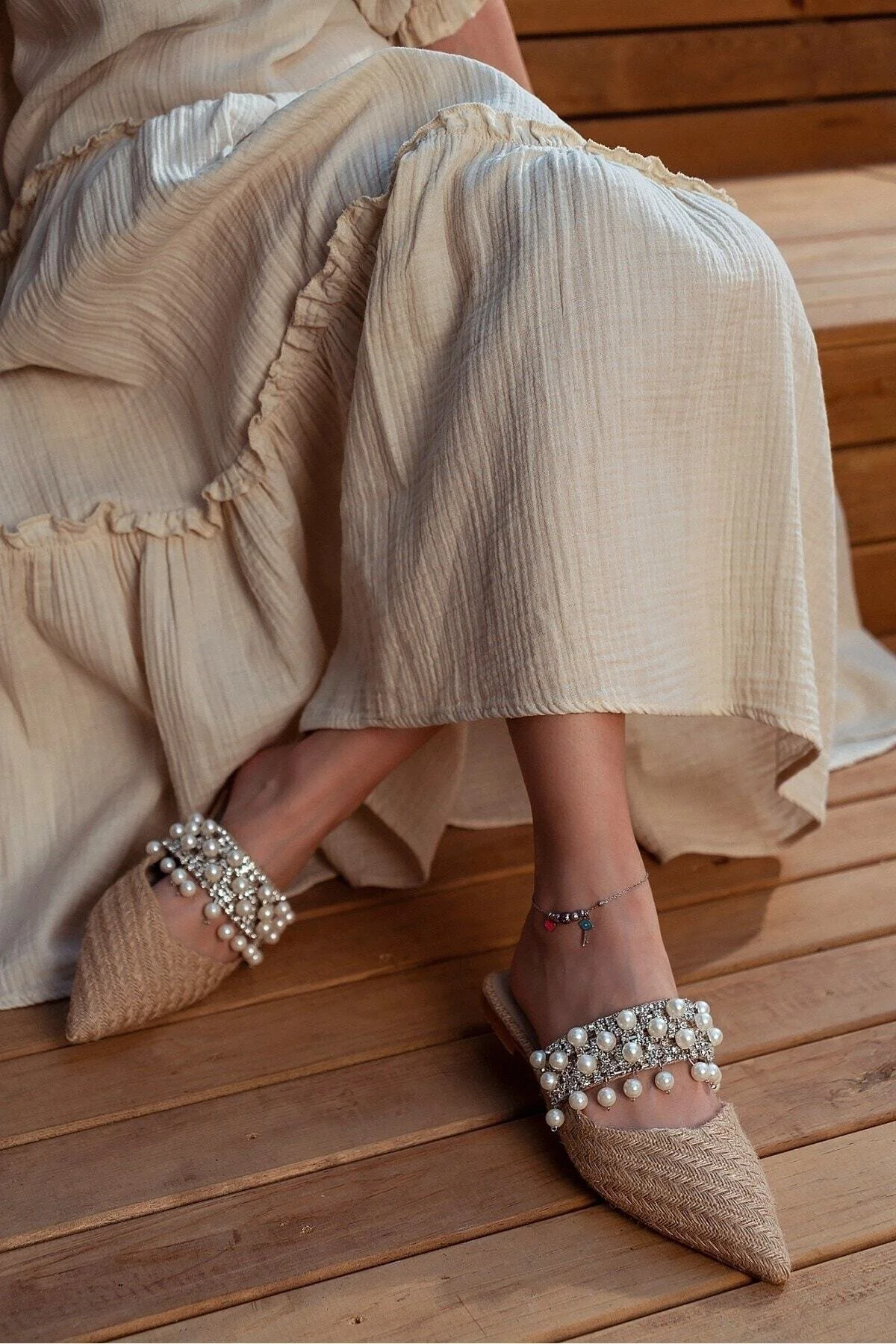 NİŞANTAŞI SHOES  Fomax Straw Pearl Damen-Hausschuhe