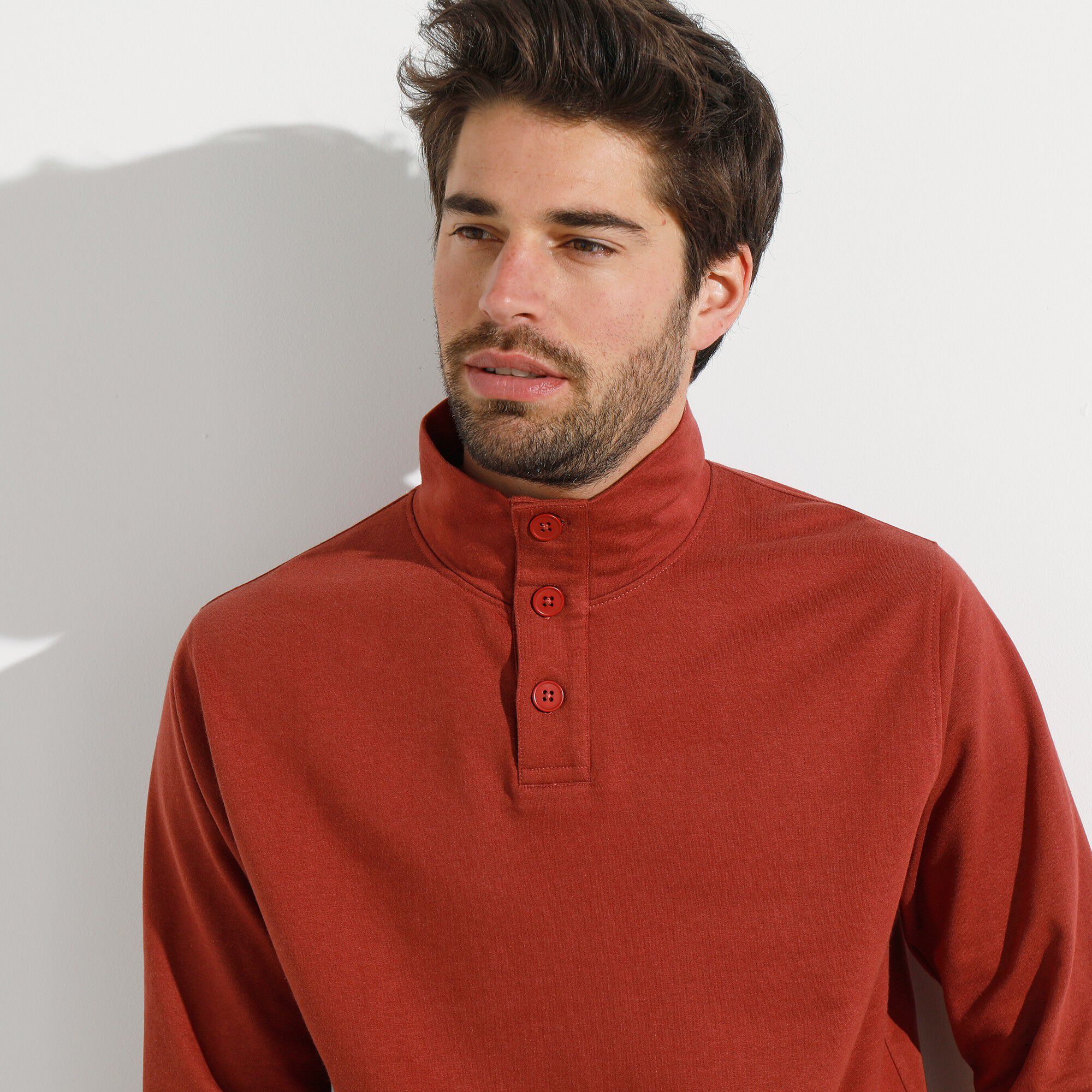Sweat col montant boutonné en molleton
