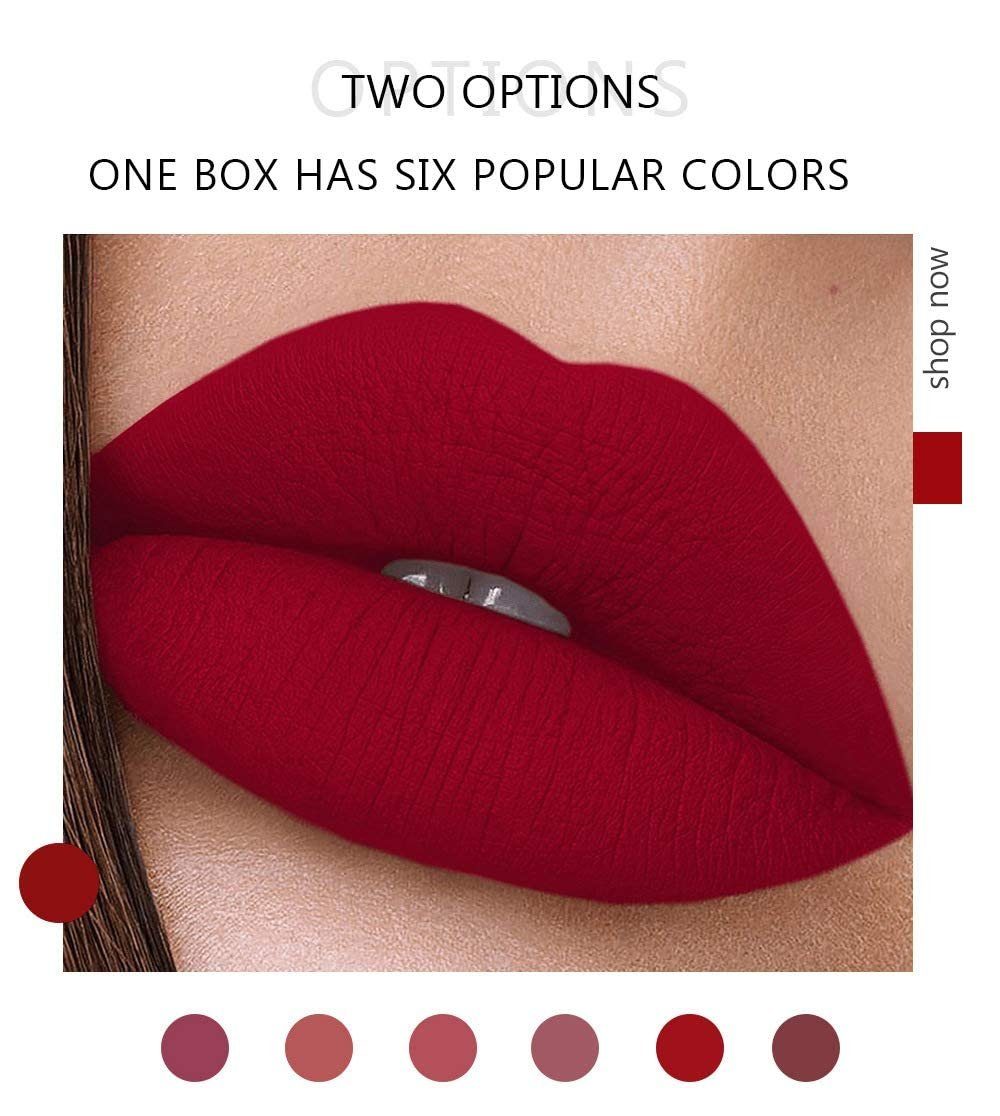 POCHUMIDUU Lippenstift-Set 6 Stück matt flüssiger Lippenstift Set Makeup Lippenstift, 6-tlg., Natürliche Farbe Makeup Geschenk für Frauen