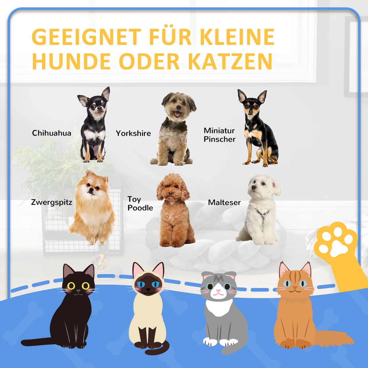 PawHut Hundebett, Rundes Hundekissen, Haustierbett Hundesofa für Mini-Hunde Samt