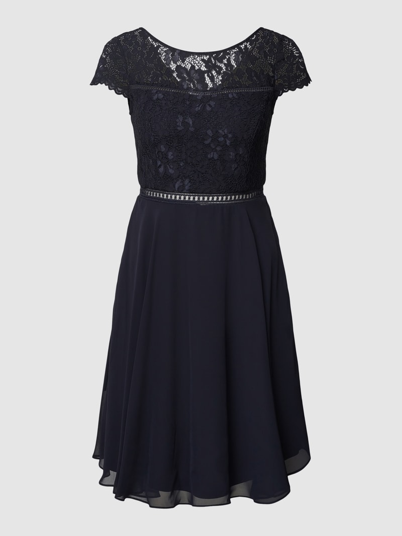 Cocktailkleid mit Spitzenbesatz in marineblau meliert