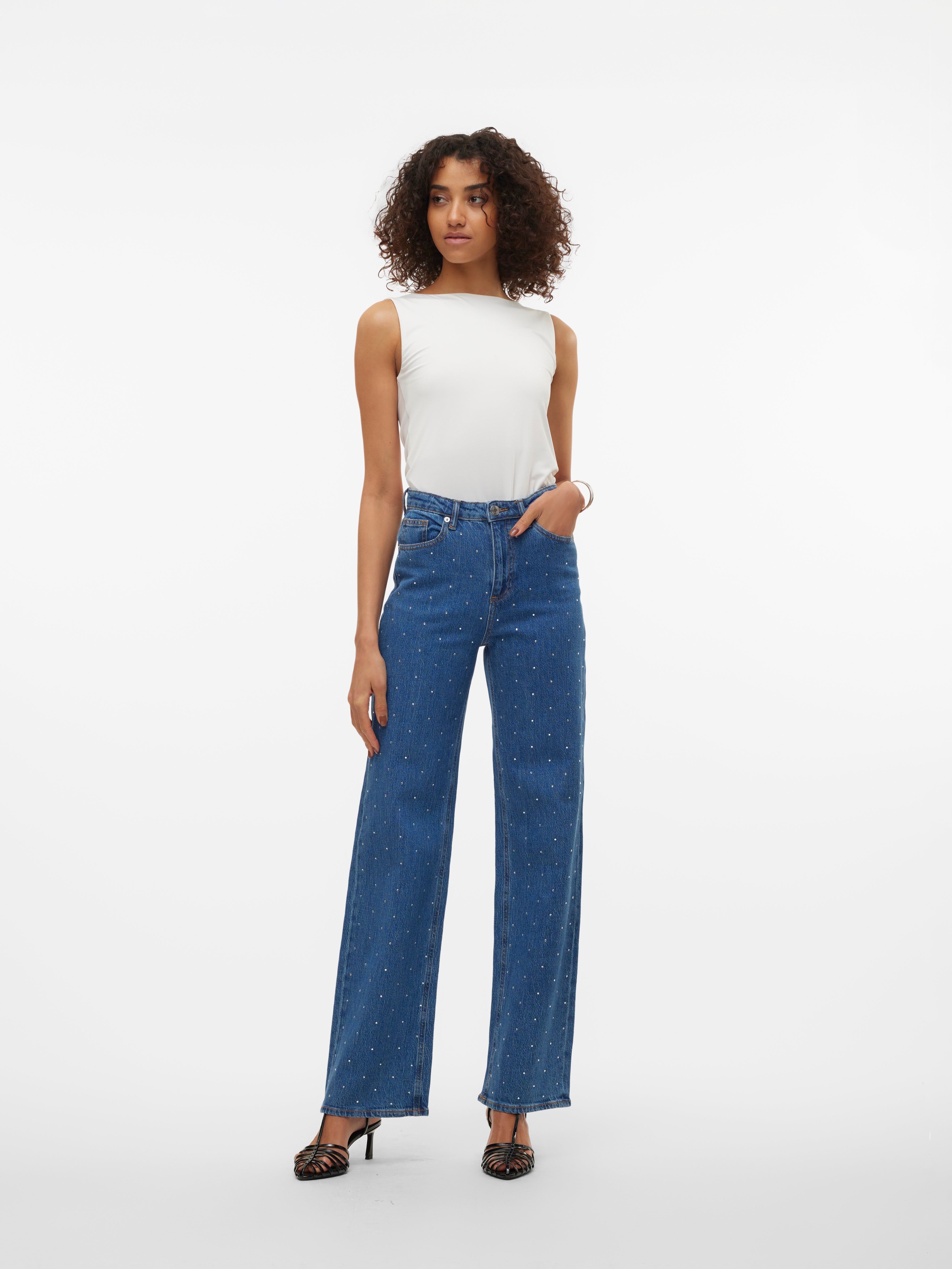 VMTESSA Hohe Taille Weit geschnitten Jeans