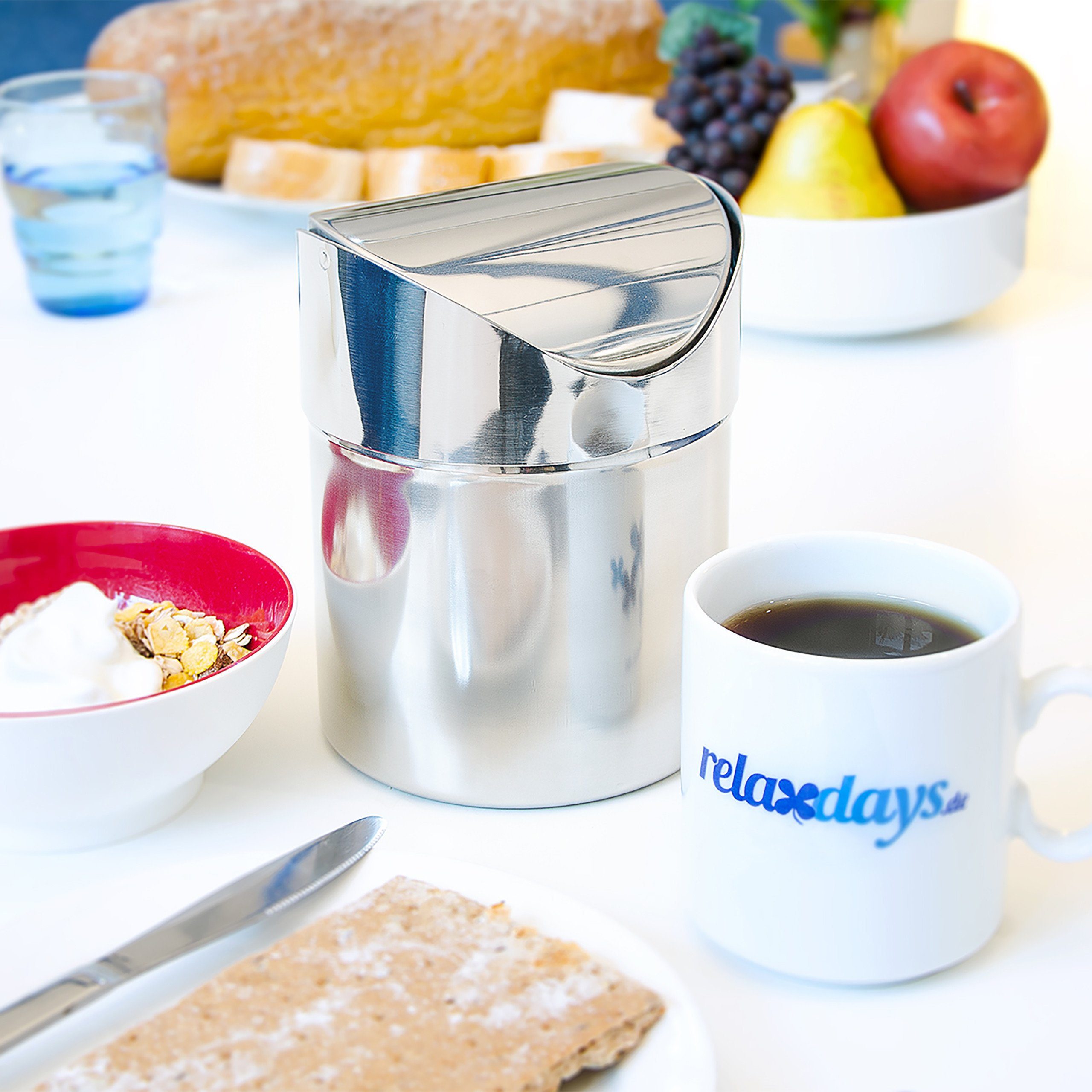 relaxdays Tischrestebehälter Edelstahl Tischabfallbehälter 1,2 Liter